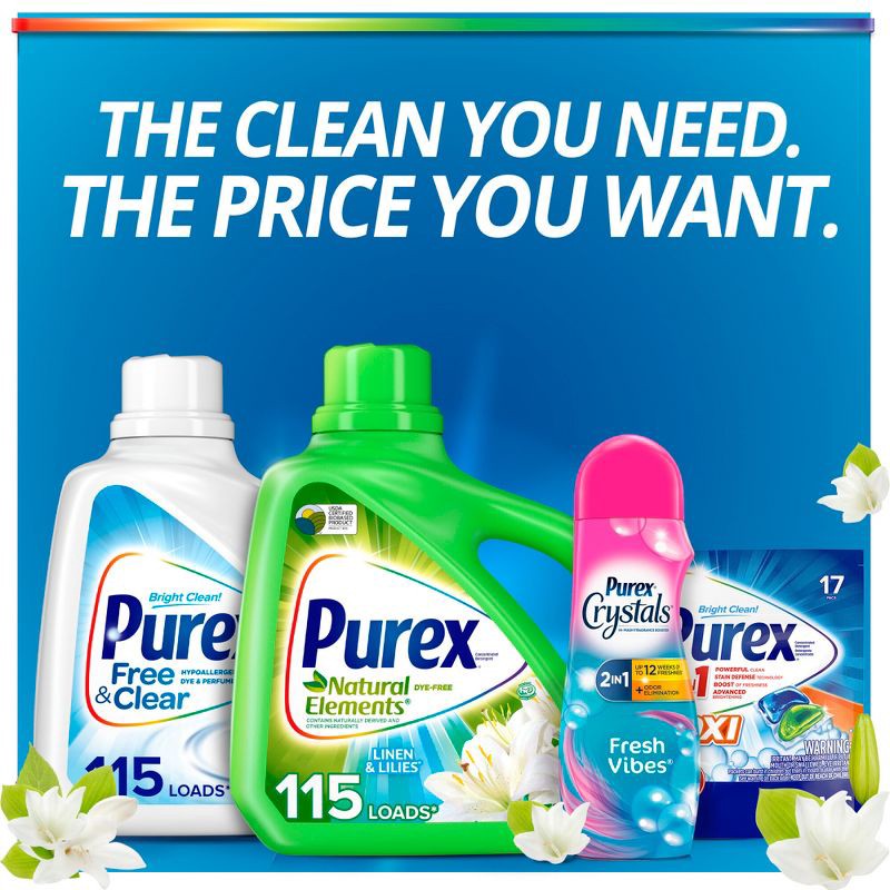slide 7 of 10, Purex Linen & Lilies Natural Elements HE Concentrated Liquid Laundry Detergent 115 Loads - 150 fl oz, 150 fl oz
