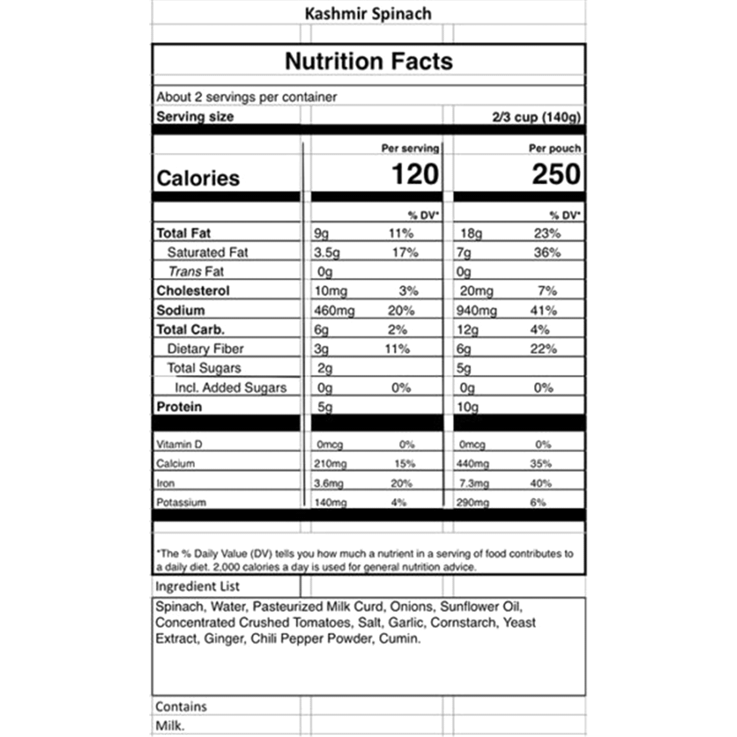 slide 2 of 2, Tasty Bite Kashmir Spinach, 10 oz