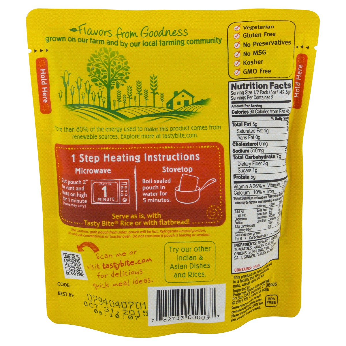 slide 2 of 2, Tasty Bite Kashmir Spinach, 10 oz