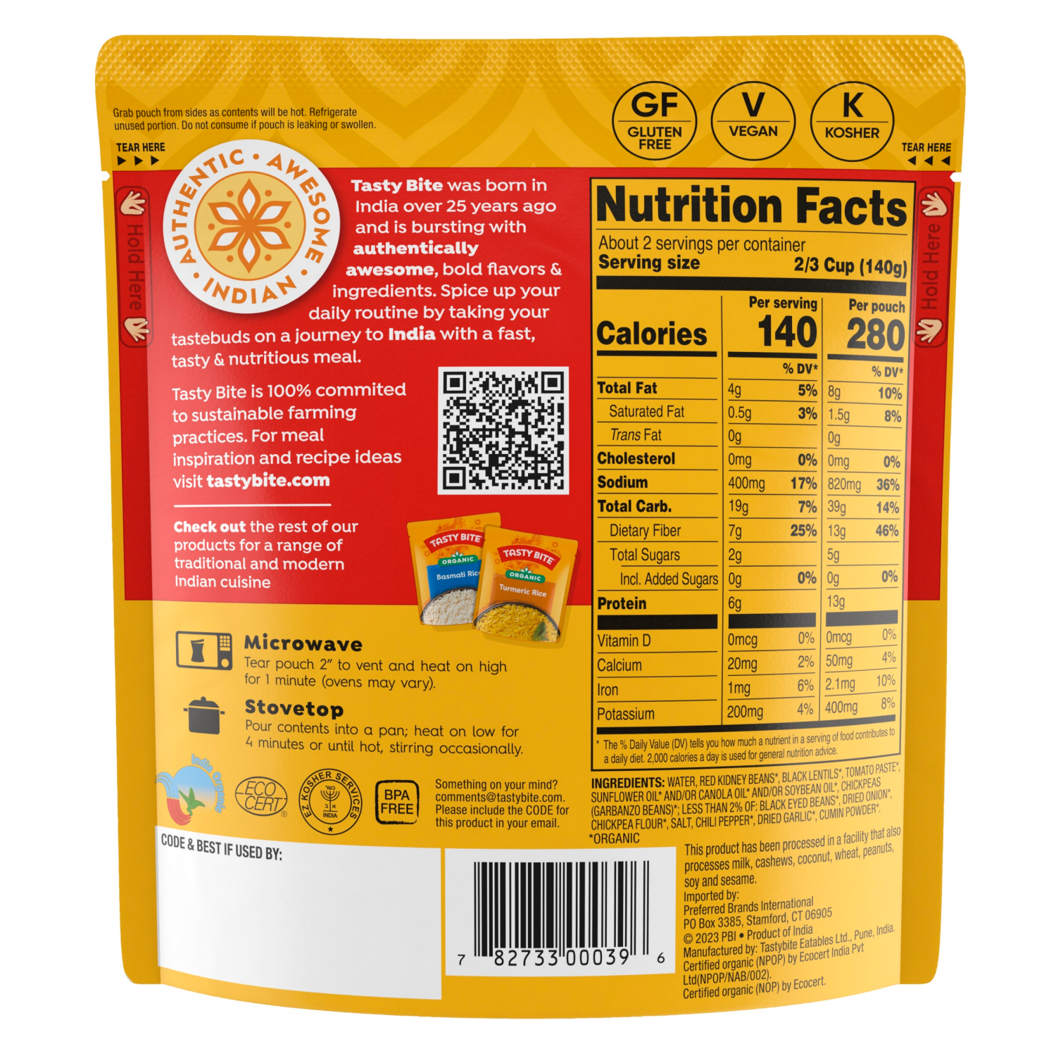 slide 2 of 5, Tasty Bite Organic 3 Bean Indian Mild Madras Lentils 10 oz, 10 oz