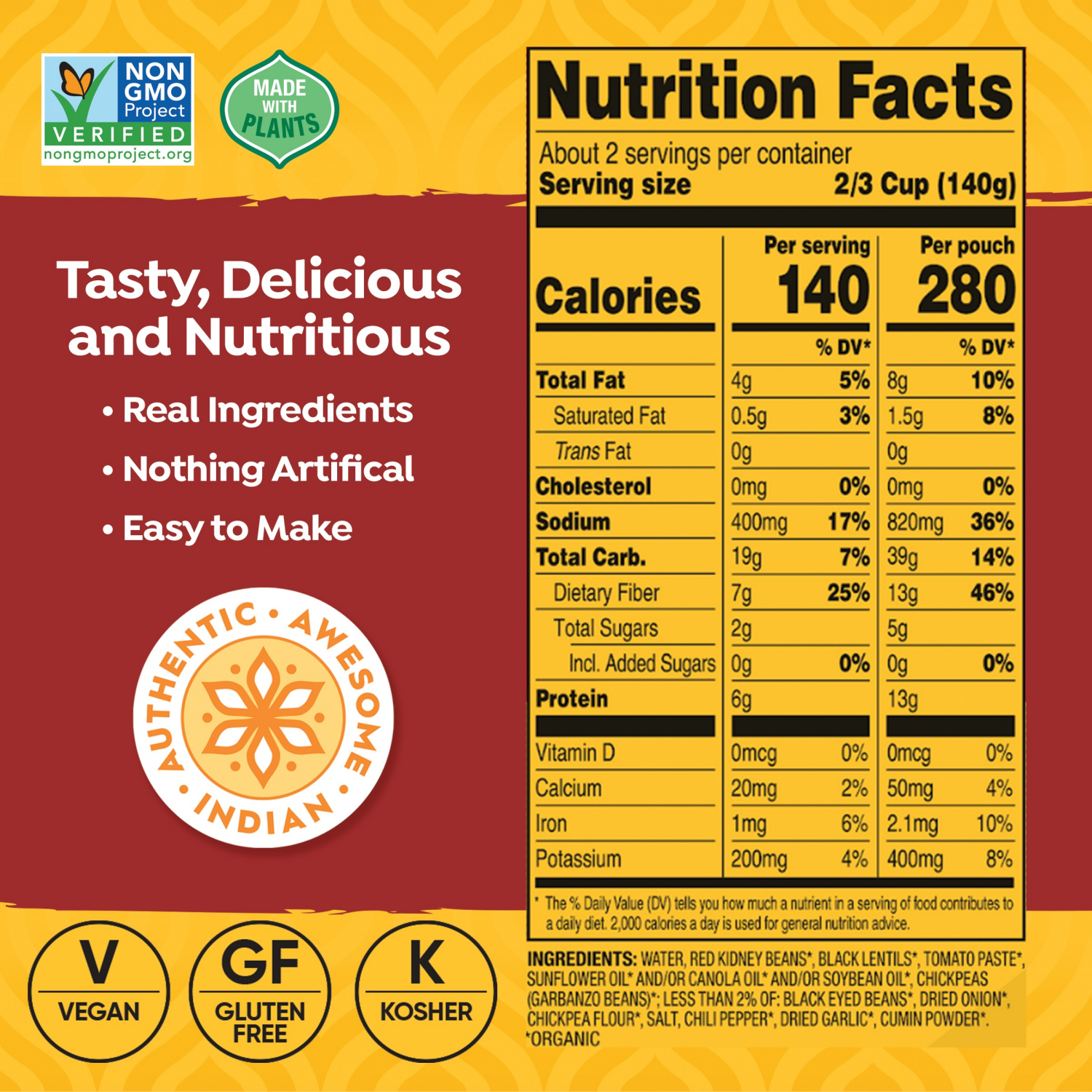 slide 3 of 5, Tasty Bite Organic 3 Bean Indian Mild Madras Lentils 10 oz, 10 oz