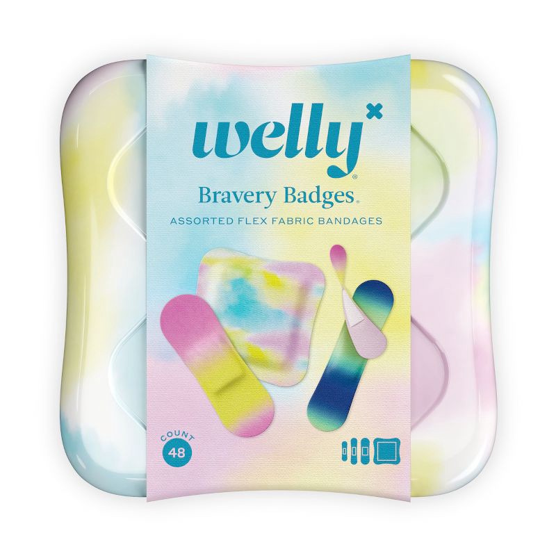 slide 1 of 8, Welly Kid's Flex Fabric Bandages - Colorwash Tie Dye - 48ct, 48 ct