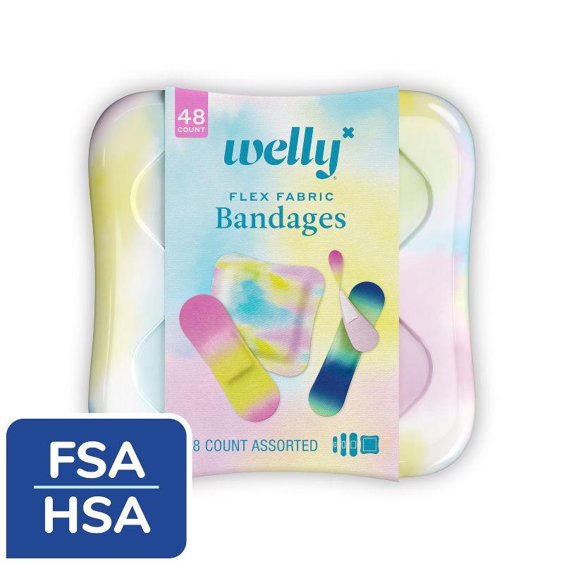 slide 5 of 8, Welly Kids' Flex Fabric Bandages - Colorwash Tie Dye - 48ct, 48 ct