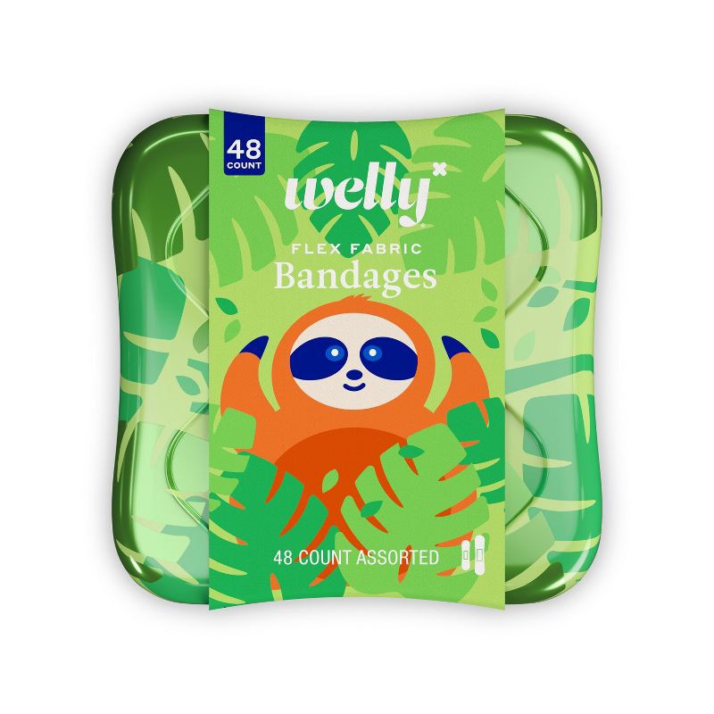 slide 1 of 8, Welly Kid's Flex Fabric Bandages - Sloths - 48ct, 48 ct