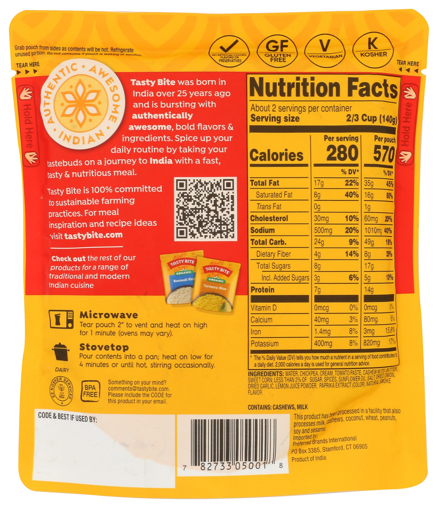 slide 3 of 6, Tasty Bite Butter Chickpea & Vegetables 10oz, 10 oz