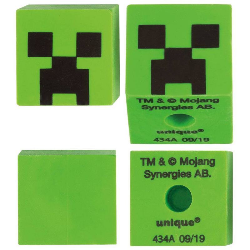 slide 2 of 3, 4ct Minecraft Pencil Topper Erasers: Party Favors for Kids, School Supplies, Birthday Theme, Green, Mojang Synergies AB, 4 ct