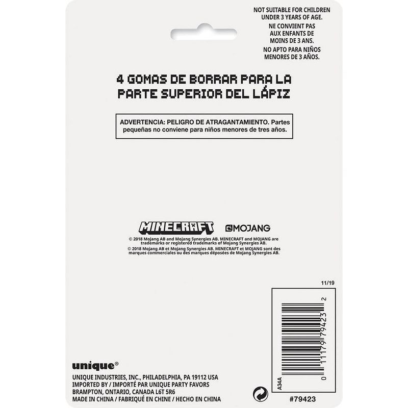 slide 3 of 3, 4ct Minecraft Pencil Topper Erasers: Party Favors for Kids, School Supplies, Birthday Theme, Green, Mojang Synergies AB, 4 ct