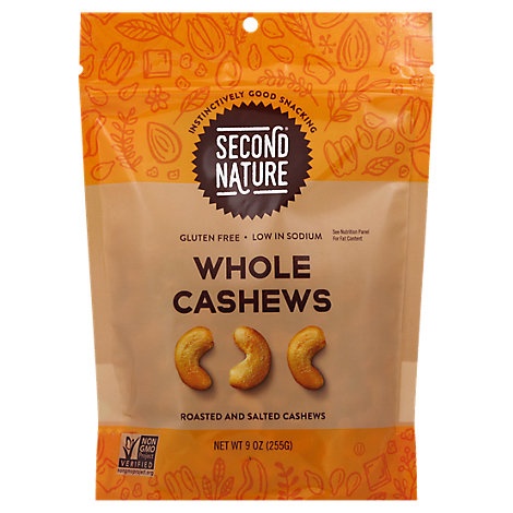 slide 1 of 1, Second Nature Whole Cashews, 9 oz