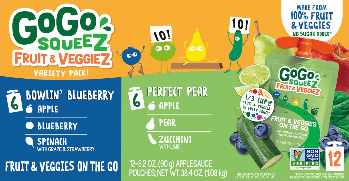 slide 8 of 9, GoGo Squeez Fruit & Veggiez, Bowlin' Blueberry/Perfect Pear, Variety Pack, 3.2 oz