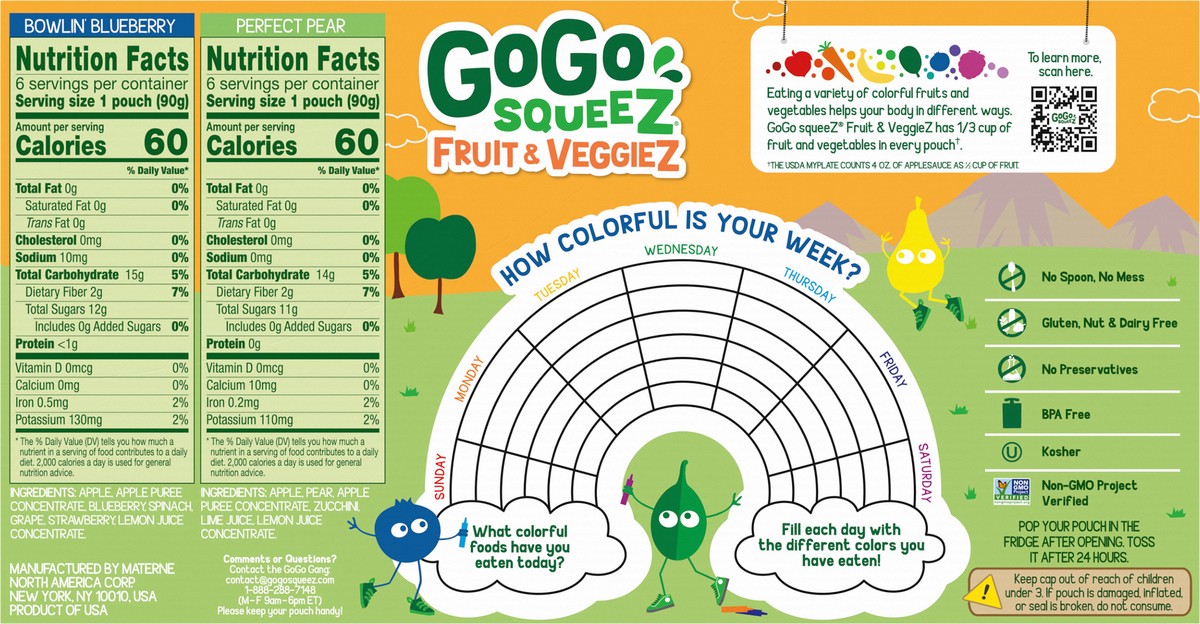 slide 9 of 9, GoGo Squeez Fruit & Veggiez, Bowlin' Blueberry/Perfect Pear, Variety Pack, 3.2 oz
