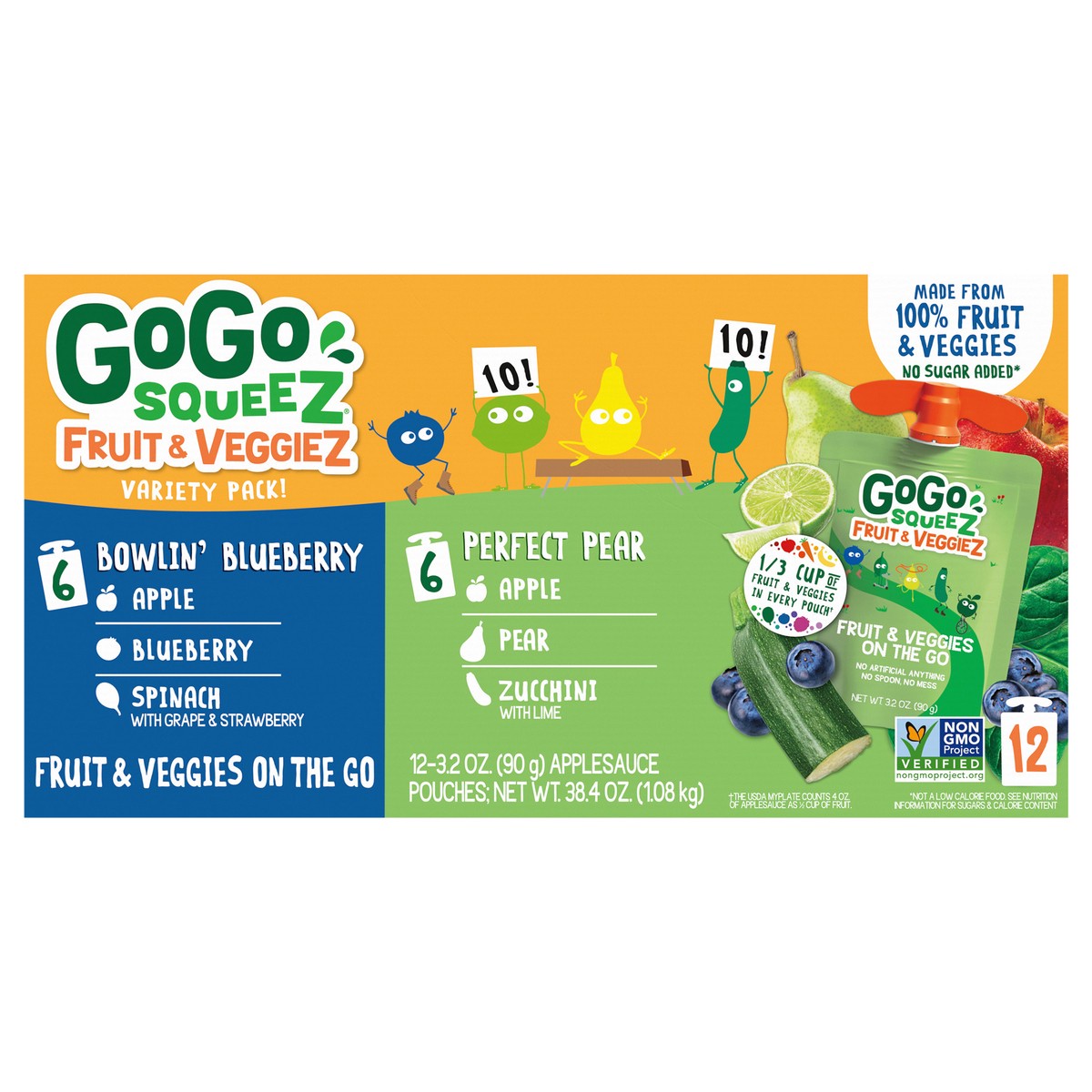 slide 1 of 9, GoGo Squeez Fruit & Veggiez, Bowlin' Blueberry/Perfect Pear, Variety Pack, 3.2 oz