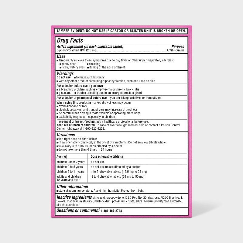 slide 3 of 5, Children's Allergy Relief Chewable Tablet - Grape - Diphenhydramine HCl - 48ct - up&up™, 48 ct