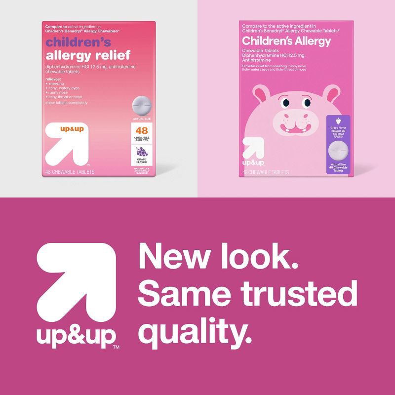 slide 5 of 5, Children's Allergy Relief Chewable Tablet - Grape - Diphenhydramine HCl - 48ct - up&up™, 48 ct