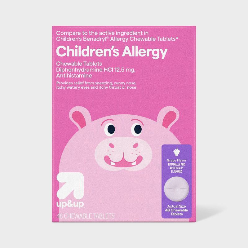 slide 1 of 5, Children's Allergy Relief Chewable Tablet - Grape - Diphenhydramine HCl - 48ct - up&up™, 48 ct