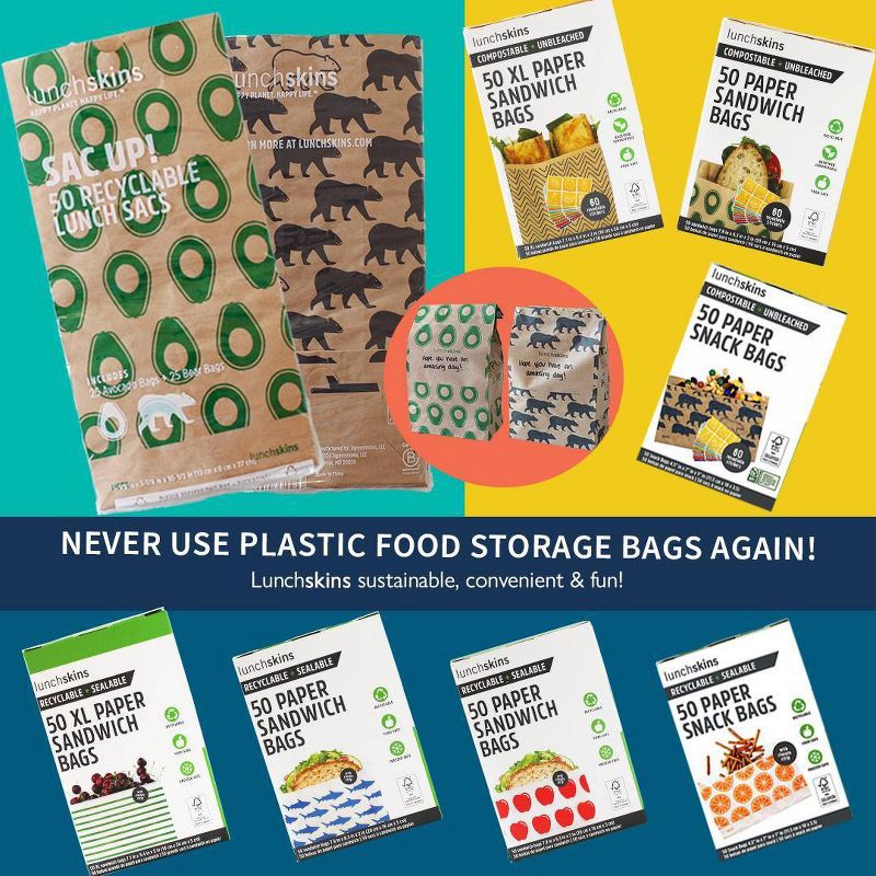 slide 6 of 6, Lunchskins Non Wax + UnBleach Sandwich Bags Avocado - 50ct, 50 ct