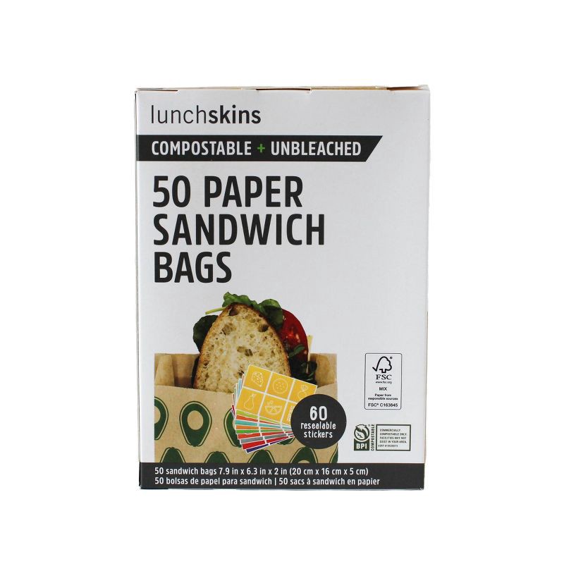 slide 1 of 6, Lunchskins Non Wax + UnBleach Sandwich Bags Avocado - 50ct, 50 ct
