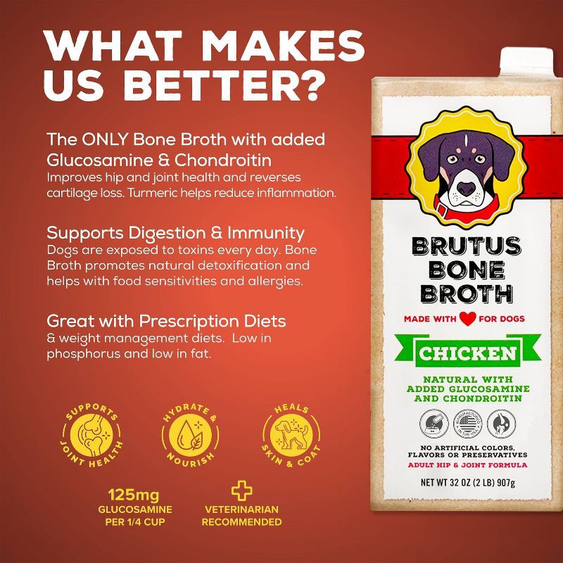 slide 3 of 8, Brutus Bone Broth Hip & Joint Formula Wet Dog Food - Supplement - Chicken - 32oz, 32 oz