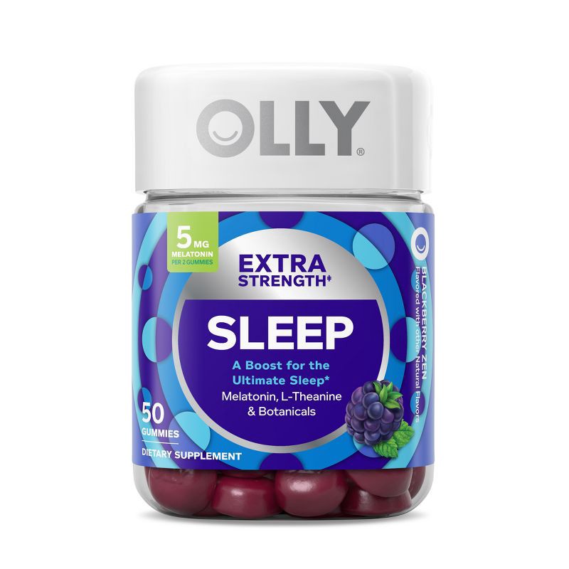 slide 1 of 9, OLLY Extra Strength Sleep Gummies with 5mg Melatonin - Blackberry Zen - 50ct, 5mg, 50 ct