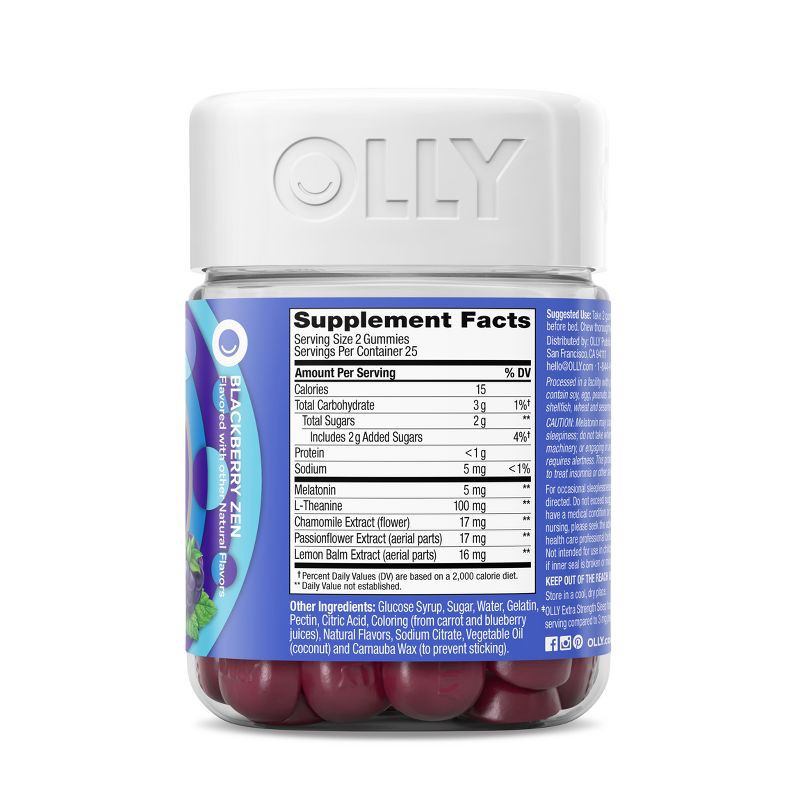 slide 6 of 9, OLLY Extra Strength Sleep Gummies with 5mg Melatonin - Blackberry Zen - 50ct, 5mg, 50 ct