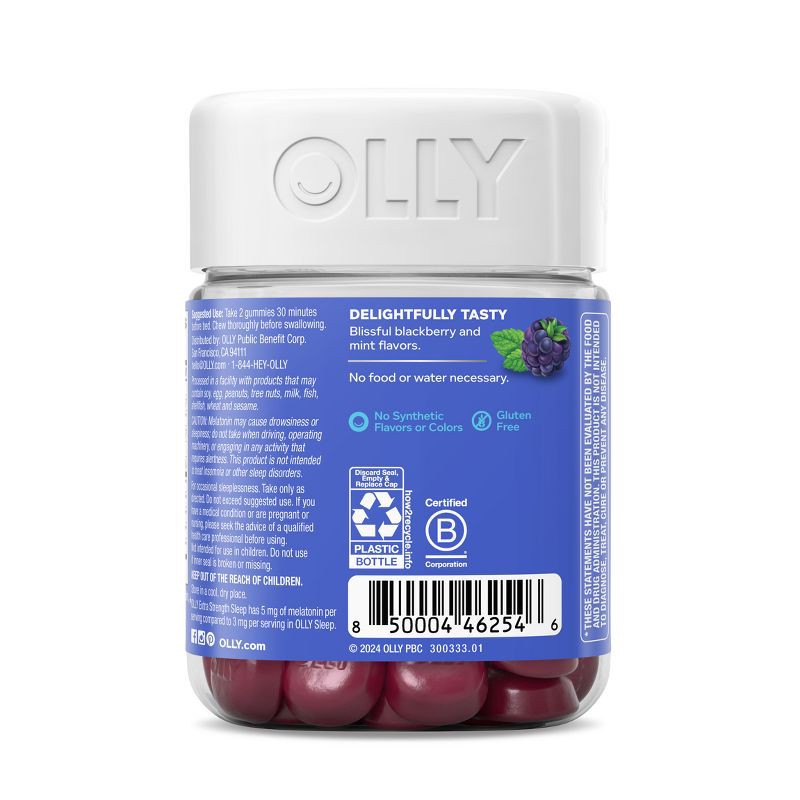 slide 8 of 9, OLLY Extra Strength Sleep Gummies with 5mg Melatonin - Blackberry Zen - 50ct, 5mg, 50 ct