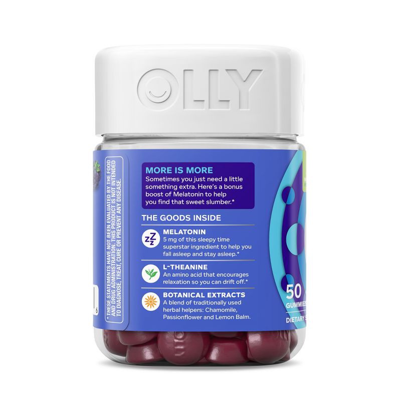 slide 9 of 9, OLLY Extra Strength Sleep Gummies with 5mg Melatonin - Blackberry Zen - 50ct, 5mg, 50 ct