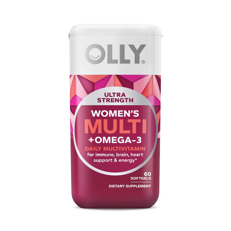 slide 1 of 8, OLLY Ultra Strength Women's Multi + Omega-3 Daily Vitamin Softgels - 60ct, 60 ct