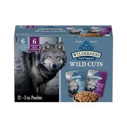 Blue Buffalo Wilderness Trail Toppers Wild Cuts High Protein Natural Wet Dog Food Variety Pack with Chicken and Beef Bites - 3oz/12ct