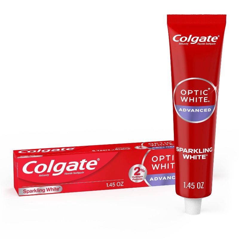 slide 1 of 8, Colgate Optic White Advanced Teeth Whitening Toothpaste Sparkling White - Trial Size - 1.45oz, 1.45 oz