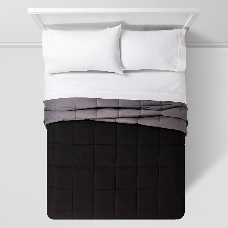 slide 5 of 5, Full/Queen Reversible Microfiber Solid Comforter Black/Dark Gray - Room Essentials, 1 ct