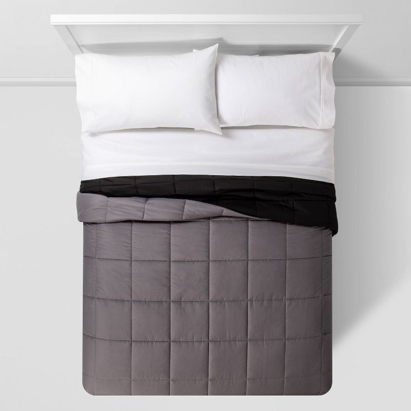 slide 2 of 5, Full/Queen Reversible Microfiber Solid Comforter Black/Dark Gray - Room Essentials, 1 ct