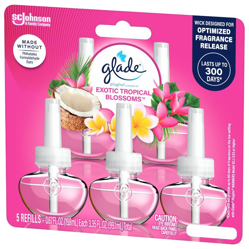 slide 15 of 16, Glade Air Freshener Plug Ins Scented Oil Diffuser Refills - Exotic Tropical Blossoms - 3.35 fl oz/5pk, 5 ct; 3.35 fl oz