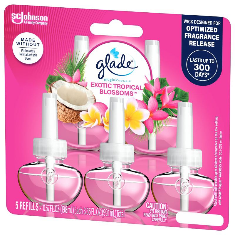 slide 15 of 16, Glade Air Freshener Plug Ins Scented Oil Diffuser Refills - Exotic Tropical Blossoms - 3.35 fl oz/5pk, 5 ct; 3.35 fl oz
