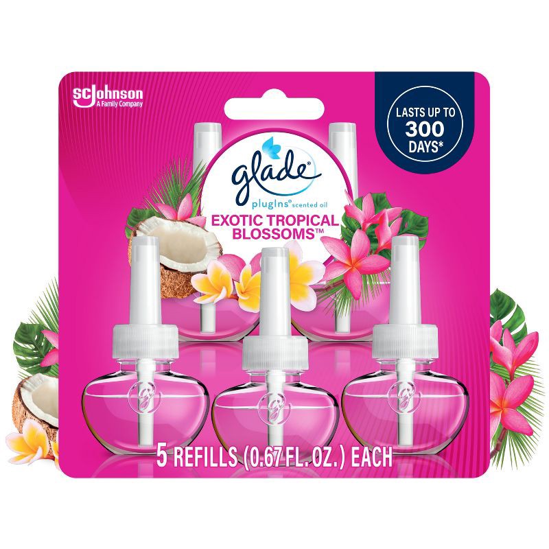 slide 1 of 16, Glade Air Freshener Plug Ins Scented Oil Diffuser Refills - Exotic Tropical Blossoms - 3.35 fl oz/5pk, 5 ct; 3.35 fl oz