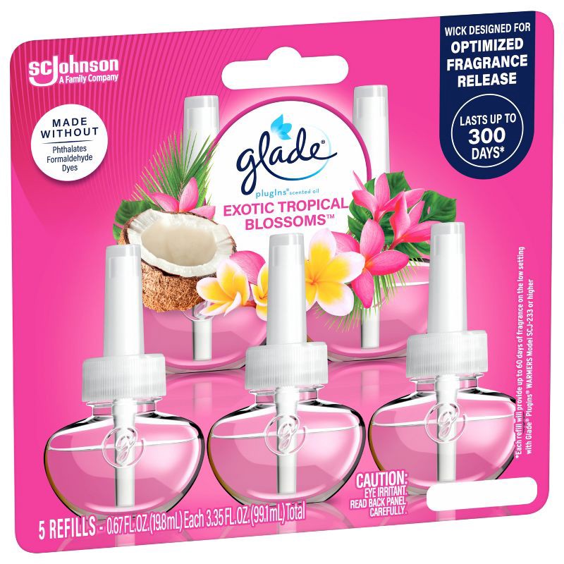 slide 16 of 16, Glade Air Freshener Plug Ins Scented Oil Diffuser Refills - Exotic Tropical Blossoms - 3.35 fl oz/5pk, 5 ct; 3.35 fl oz