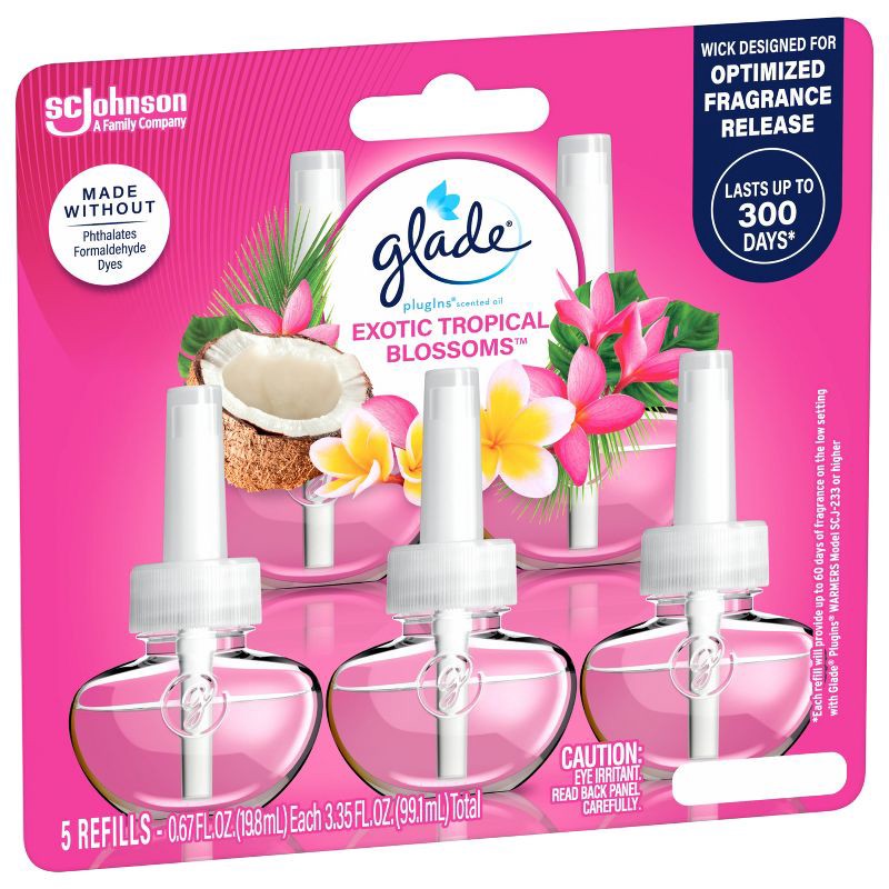 slide 16 of 16, Glade Air Freshener Plug Ins Scented Oil Diffuser Refills - Exotic Tropical Blossoms - 3.35 fl oz/5pk, 5 ct; 3.35 fl oz