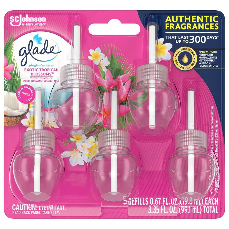 slide 4 of 13, Glade PlugIns Scented Oil Air Freshener Refills - Exotic Tropical Blossoms - 3.35oz/5pk, 5 ct; 3.35 oz