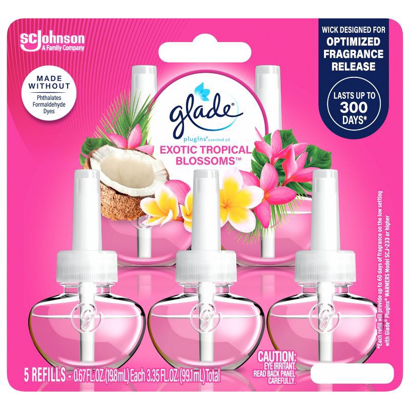 slide 4 of 16, Glade Air Freshener Plug Ins Scented Oil Diffuser Refills - Exotic Tropical Blossoms - 3.35 fl oz/5pk, 5 ct; 3.35 fl oz