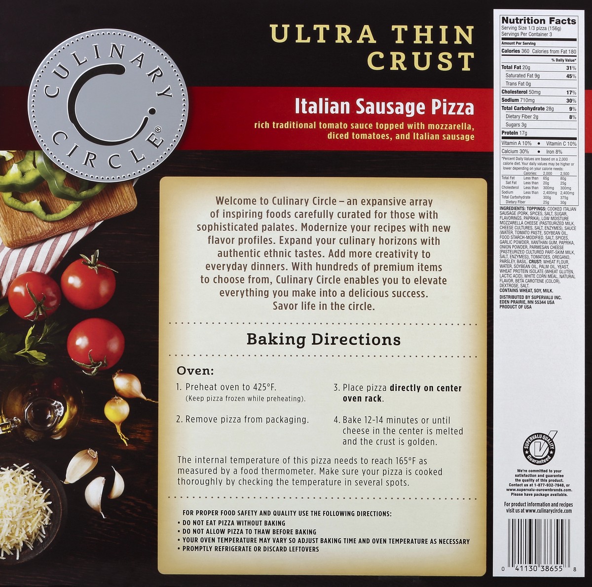 slide 6 of 6, Culinary Circle Ultra Thin Crust Italian Sausage Pizza, 16.61 oz