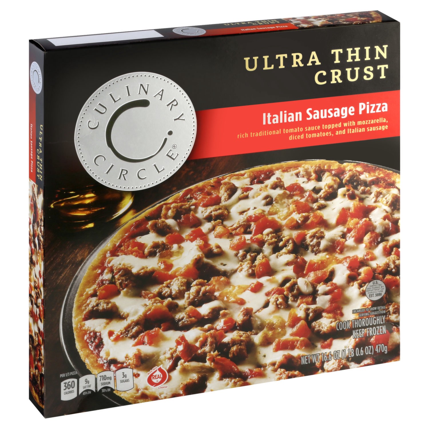 slide 1 of 6, Culinary Circle Ultra Thin Crust Italian Sausage Pizza, 16.61 oz