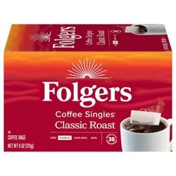 Folgers Coffee Singles Classic Roast Coffee Bags, 38 Count