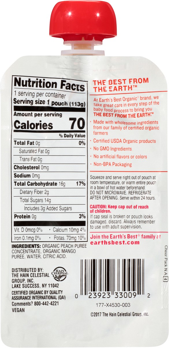 slide 6 of 10, Earth's Best Peach Mango Baby Food Puree, 4.2 oz