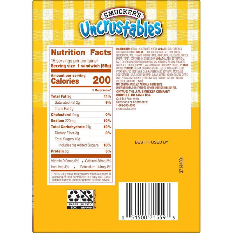 slide 2 of 5, Smucker's Uncrustables Frozen Peanut Butter & Honey Spread Sandwich - 30oz/15ct, 30 oz, 15 ct