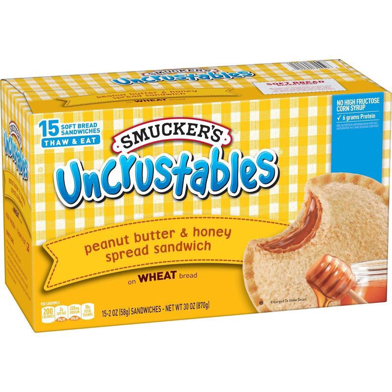 slide 5 of 5, Smucker's Uncrustables Frozen Peanut Butter & Honey Spread Sandwich - 30oz/15ct, 30 oz, 15 ct