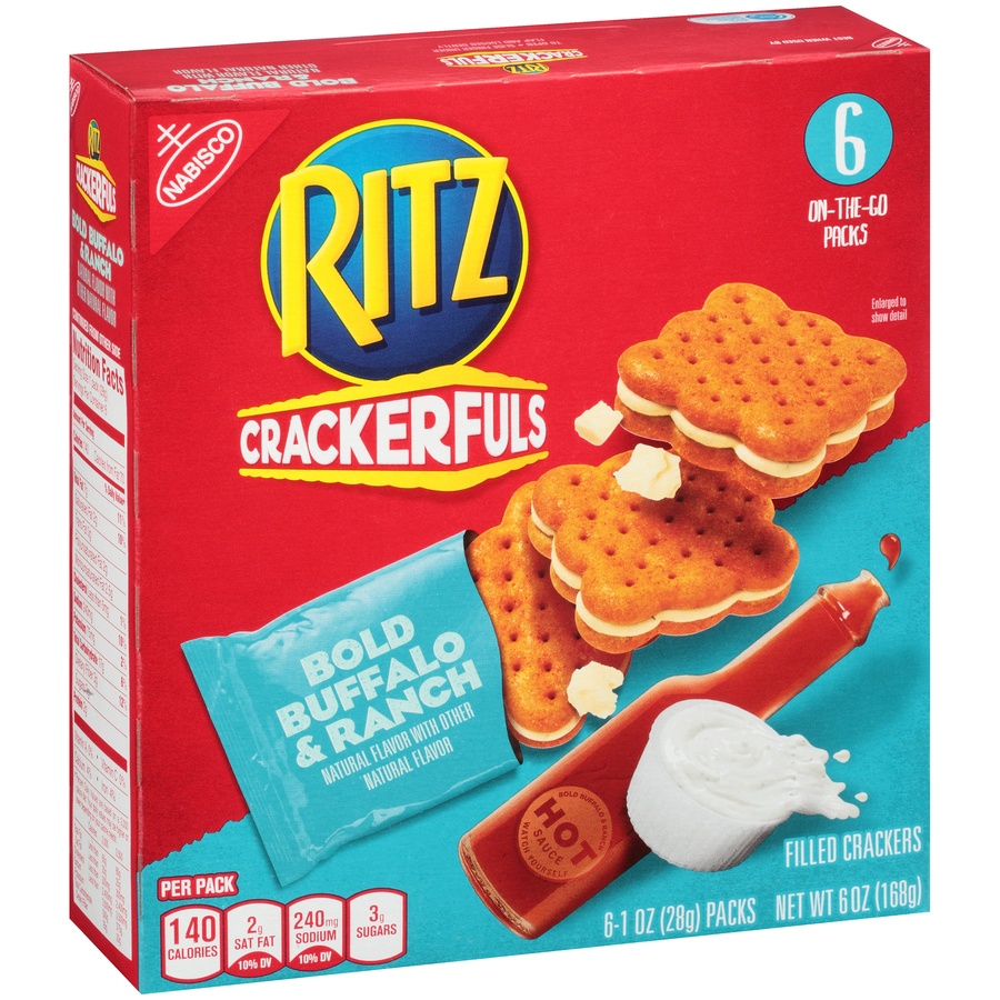 slide 2 of 8, Ritz Crackerfuls Bold Buffalo & Ranch Filled Crackers, 6 oz