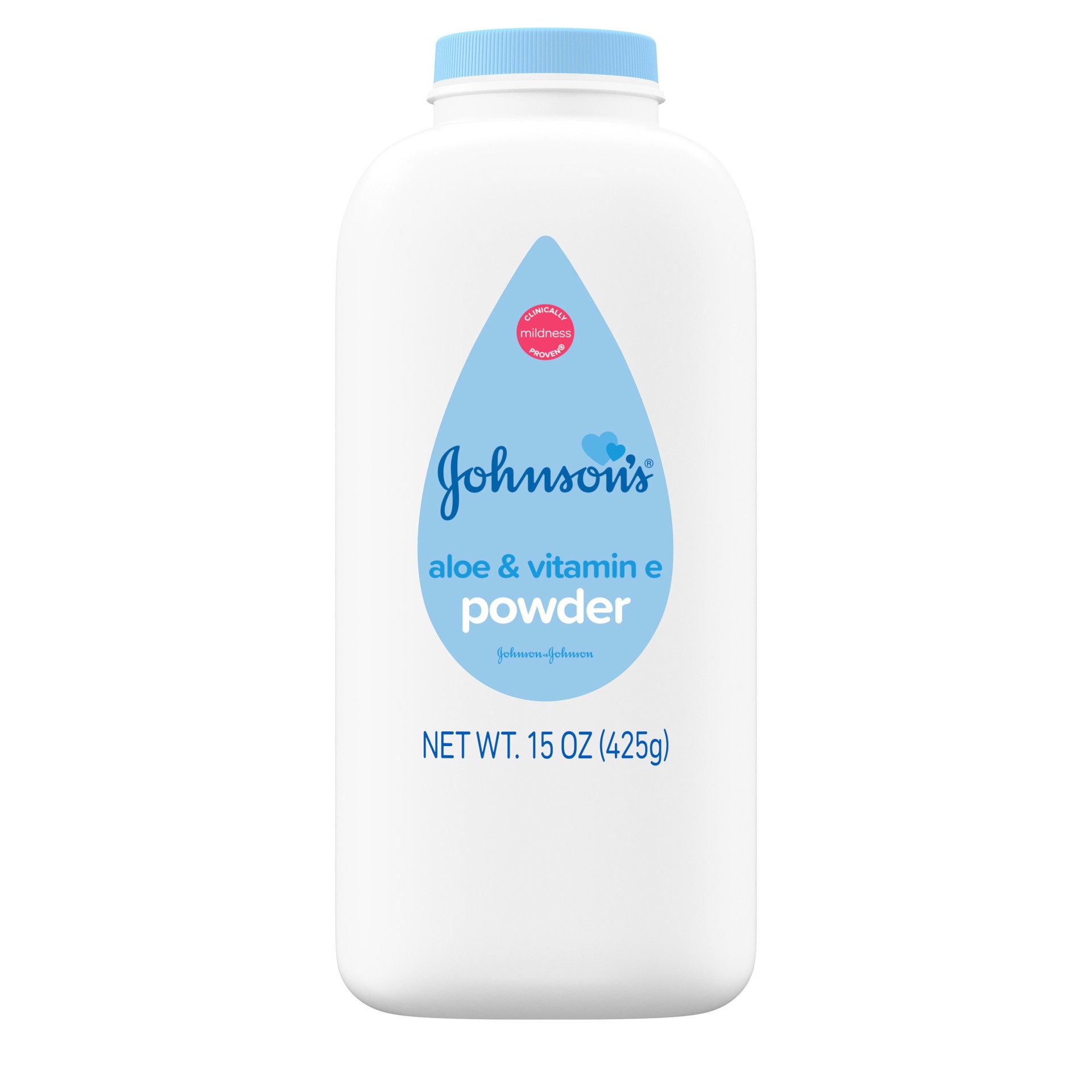 slide 3 of 5, Johnson's Powder with Naturally Derived Cornstarch, Aloe & Vitamin E for Delicate Skin, Hypoallergenic, Free of Parabens, Phthalates & Dyes for Gentle Baby Skin Care, 15 oz, 15 oz