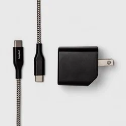 2-Port USB-A USB-C Wall Charger with 6' USB-C to USB-C Braided Cord - heyday™ Matte Black: Apple iPhone iPad Compatible