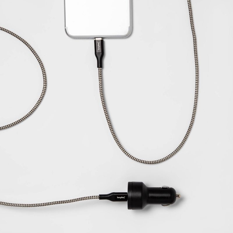 slide 2 of 3, USB Car Charger with 6' USB-C to USB-C Braided Cable - heyday™ Matte Black: 15.5W Output, 1 ct