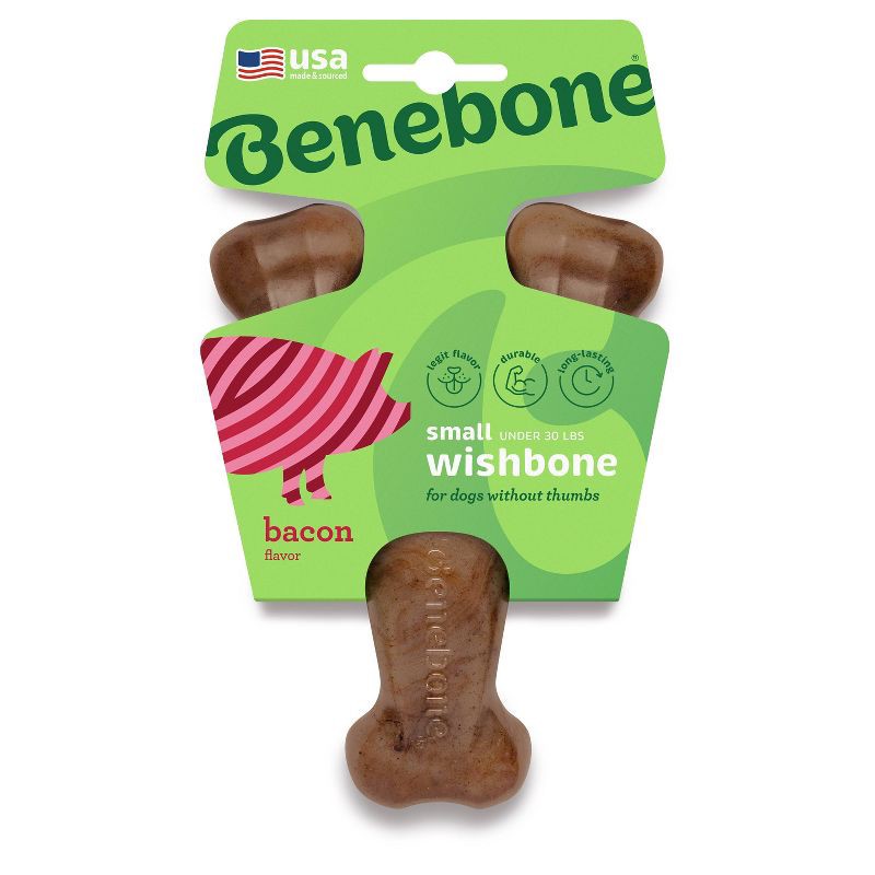 slide 1 of 6, Benebone Wishbone Dog Chew Toy - Bacon - S, 1 ct
