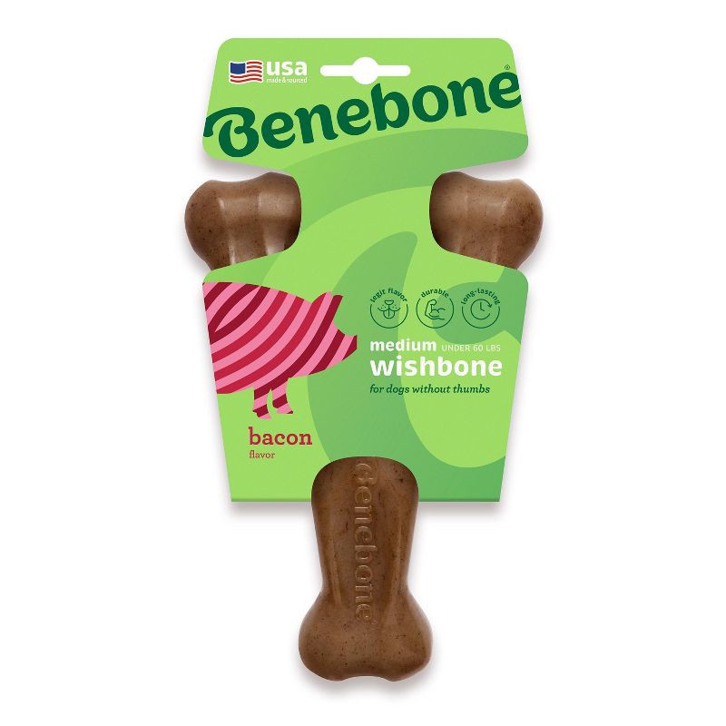 slide 1 of 6, Benebone Wishbone Dog Chew Toy - Bacon - M, 1 ct