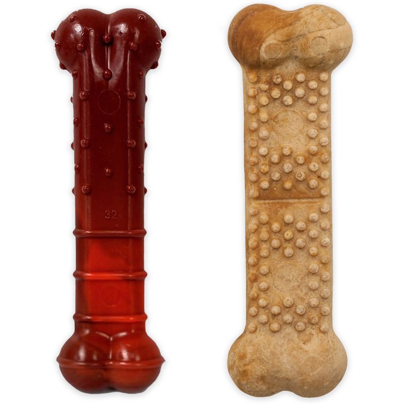 slide 2 of 5, Nylabone Dental Wolf Twin Dog Toy Set - M, 1 ct